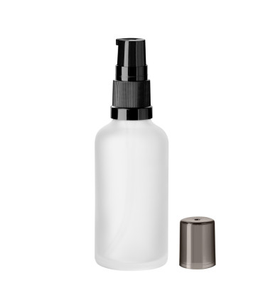 Glasflasche klar matt satiniert 50 ml mit schwarzer Pumpe | Frosted