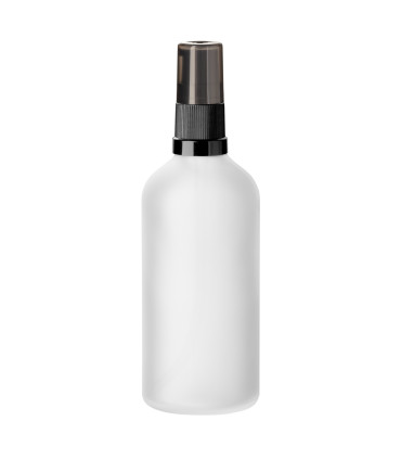 Glasflasche 100 ml klar matt mit schwarzer Pumpe | Pumpflasche 18 mm