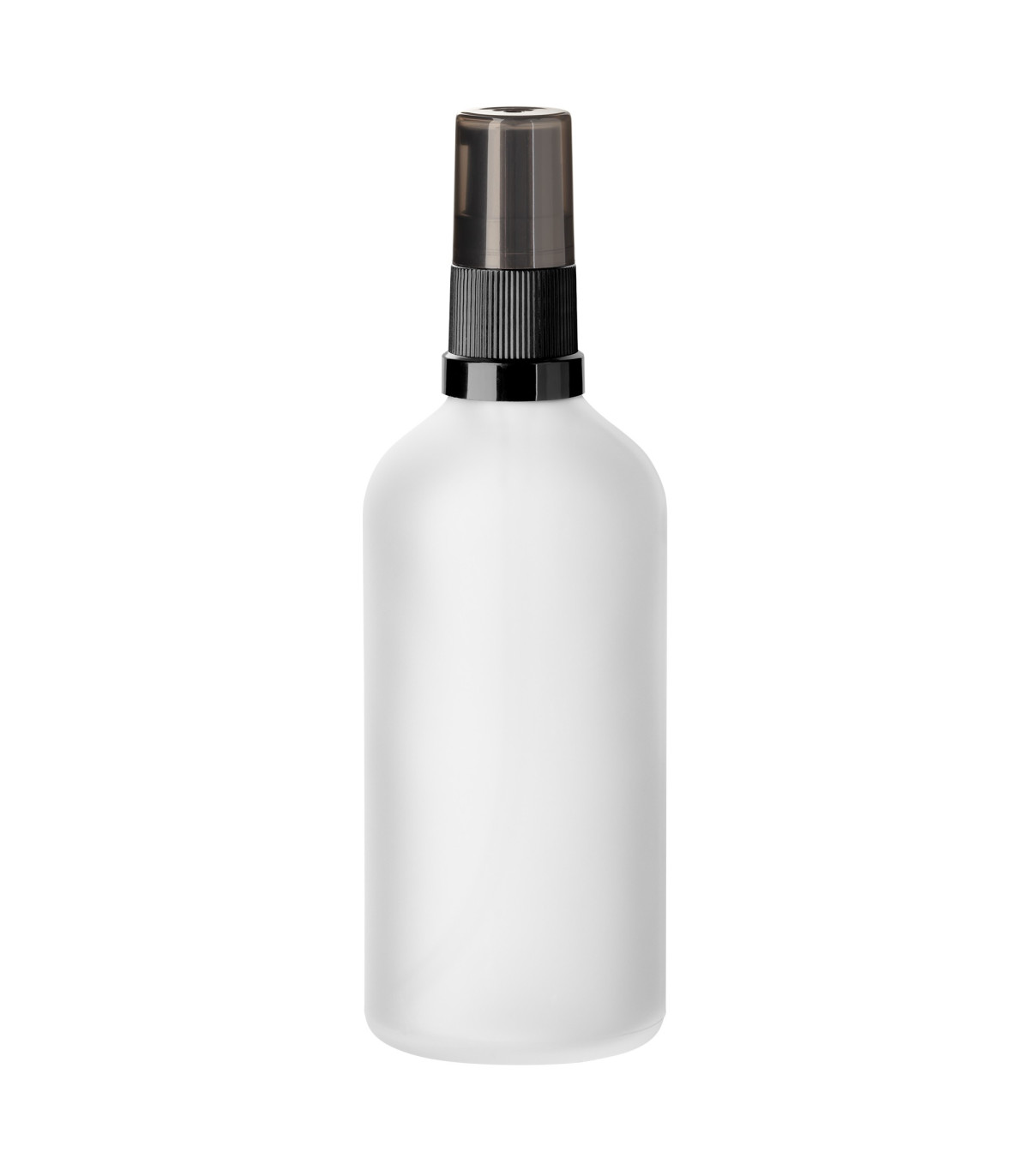 Glasflasche 100 ml klar matt mit schwarzer Pumpe | Pumpflasche 18 mm