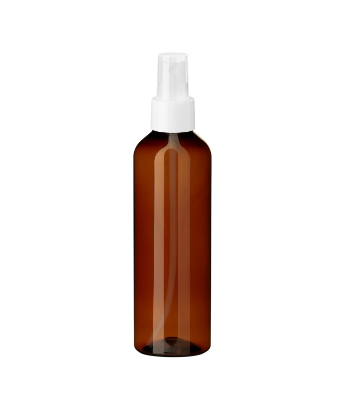 PET-Kunststoffflasche braun 200 ml mit weißem Sprühkopf | Leer kaufen
