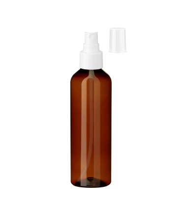PET-Kunststoffflasche braun 200 ml mit weißem Sprühkopf | Leer kaufen
