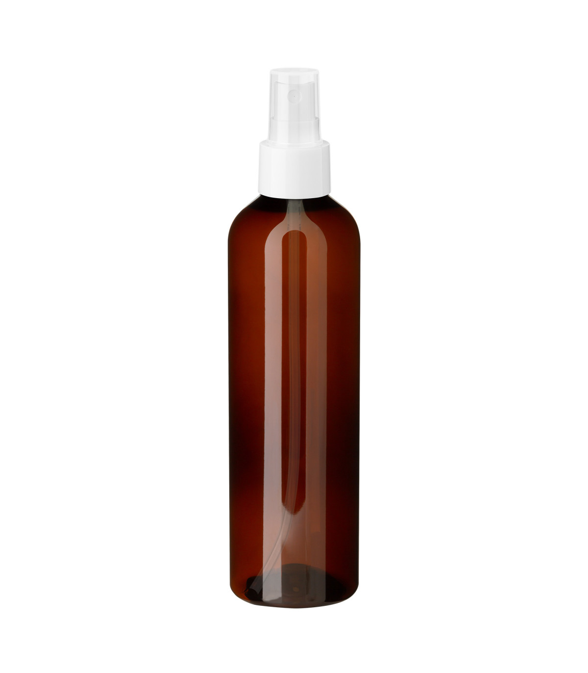 PET-Kunststoffflasche 250 ml braun mit weißem Zerstäuber | Sprühkopf