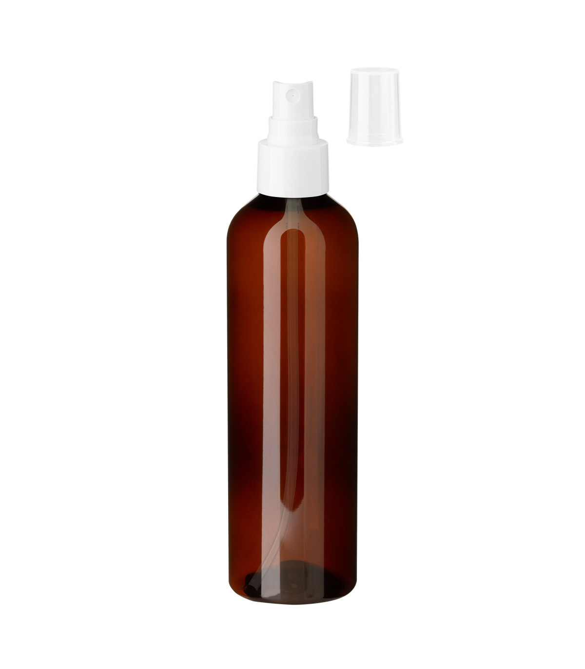 PET-Kunststoffflasche 250 ml braun mit weißem Zerstäuber | Sprühkopf