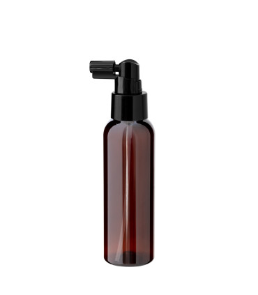 PET-Kunststoffflasche braun 100 ml mit schwarzem Zerstäuber | Leer