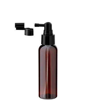 PET-Kunststoffflasche braun 100 ml mit schwarzem Zerstäuber | Leer