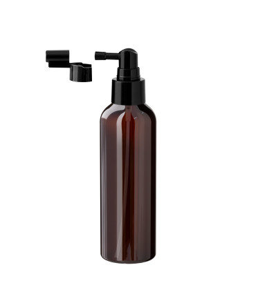 PET-Kunststoffflasche braun 150 ml mit schwarzem Sprühzerstäuber