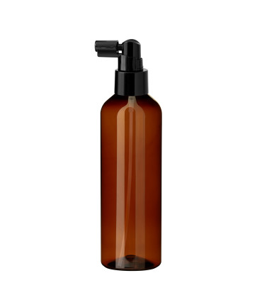 PET-Kunststoffflasche braun 200 ml mit schwarzem Zerstäuber Sprühkopf