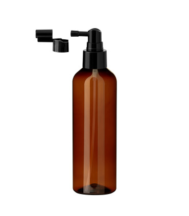PET-Kunststoffflasche braun 200 ml mit schwarzem Zerstäuber Sprühkopf