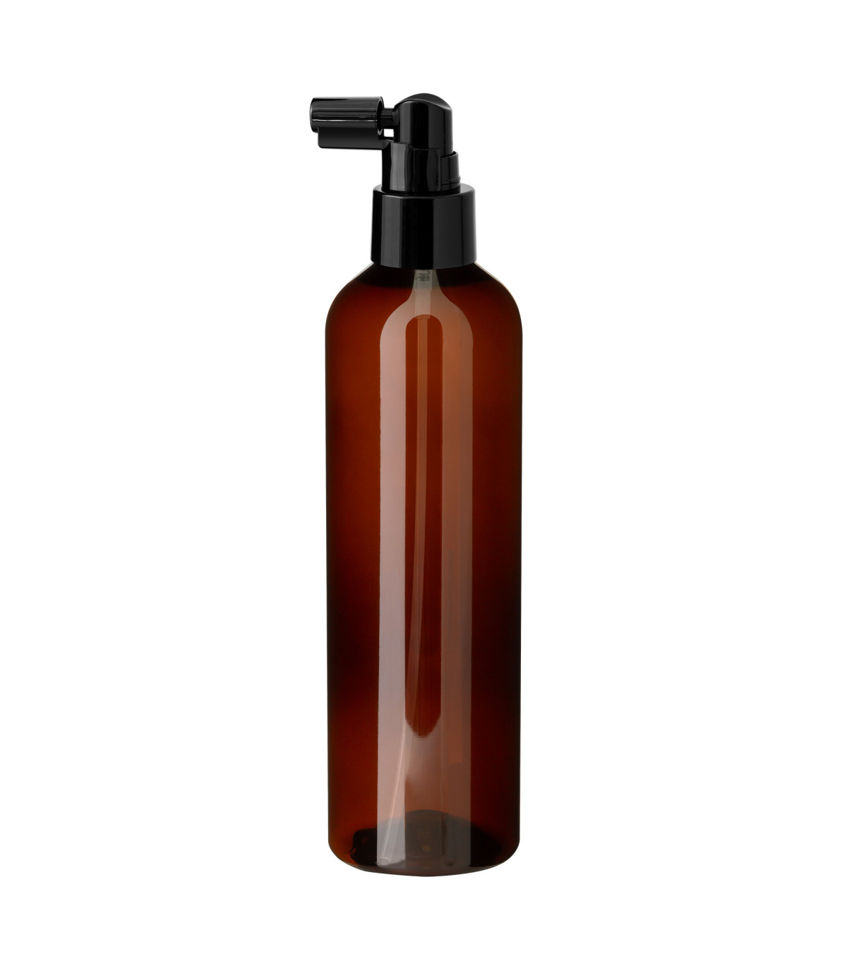 PET-Kunststoffflasche 250 ml braun mit schwarzem Zerstäuber Pumpspray