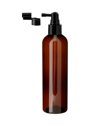PET-Kunststoffflasche 250 ml braun mit schwarzem Zerstäuber Pumpspray
