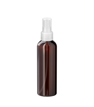 PET-Kunststoffflasche braun 150 ml mit farblosem Sprühzerstäuber 24 mm