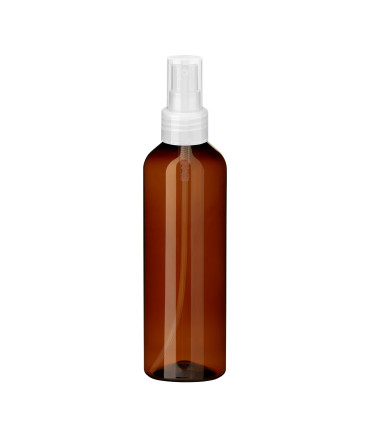 PET-Kunststoffflasche braun 200 ml mit transparentem Zerstäuber | Leer