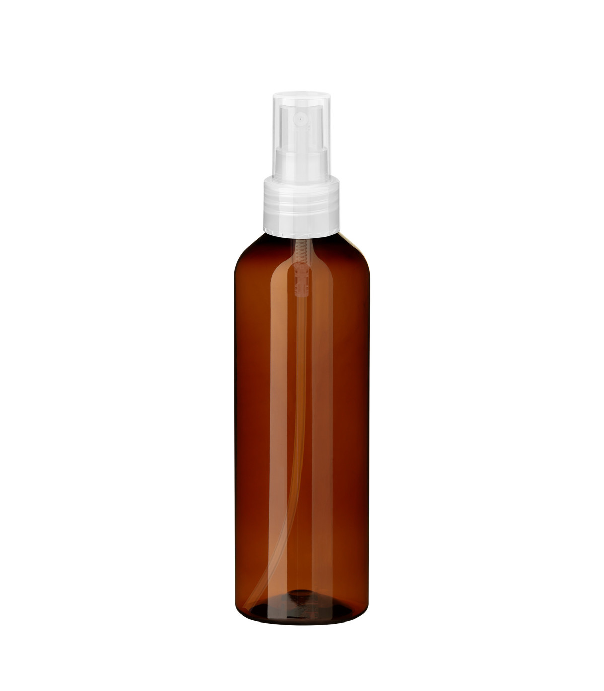PET-Kunststoffflasche braun 200 ml mit transparentem Zerstäuber | Leer