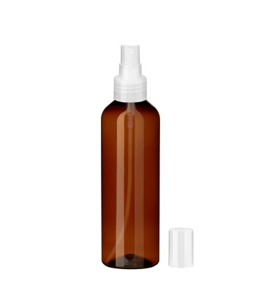 PET-Kunststoffflasche braun 200 ml mit transparentem Zerstäuber | Leer