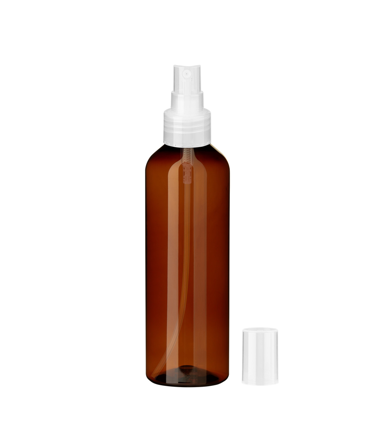 PET-Kunststoffflasche braun 200 ml mit transparentem Zerstäuber | Leer