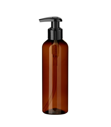 PET-Kunststoffflasche braun 200 ml mit schwarzer Pumpe | Dosierpumpe