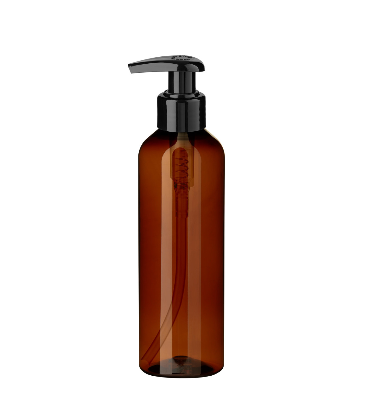 PET-Kunststoffflasche braun 200 ml mit schwarzer Pumpe | Dosierpumpe