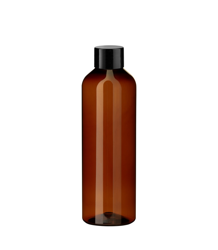 PET-Kunststoffflasche braun 200 ml mit schwarzem Schraubverschluss Set