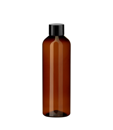PET-Kunststoffflasche braun 200 ml mit schwarzem Schraubverschluss Set