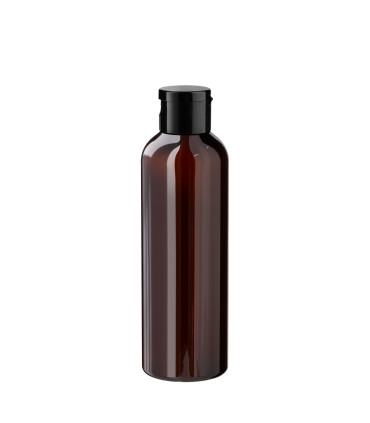 PET-Kunststoffflasche braun 150 ml mit schwarzem Flip-Top-Verschluss