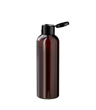 PET-Kunststoffflasche braun 150 ml mit schwarzem Flip-Top-Verschluss