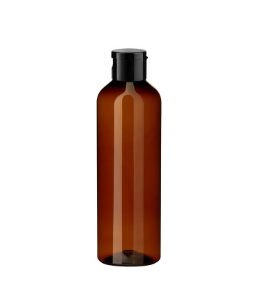 PET-Kunststoffflasche braun 200 ml mit schwarzem Flip-Top-Verschluss