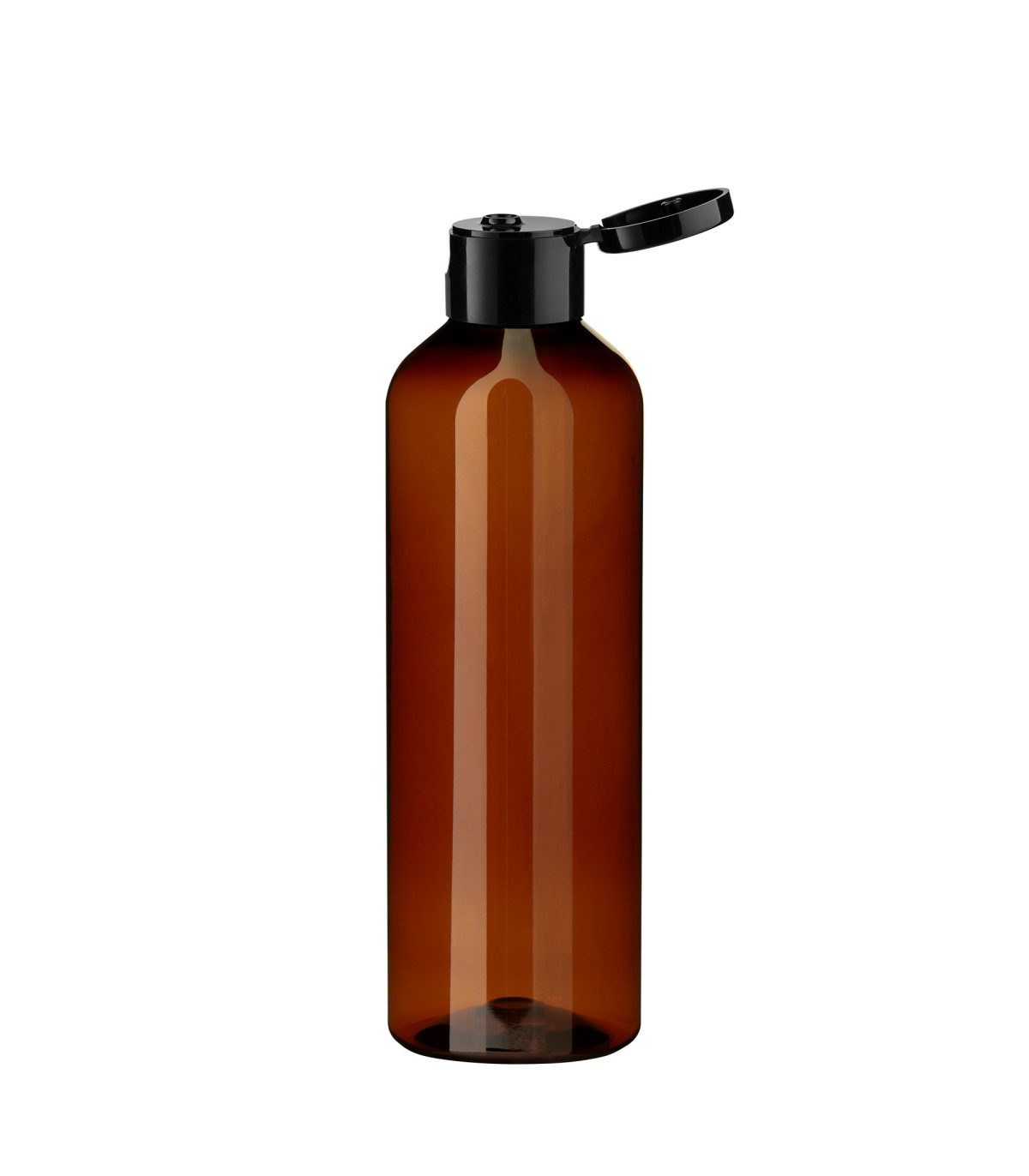 PET-Kunststoffflasche braun 200 ml mit schwarzem Flip-Top-Verschluss