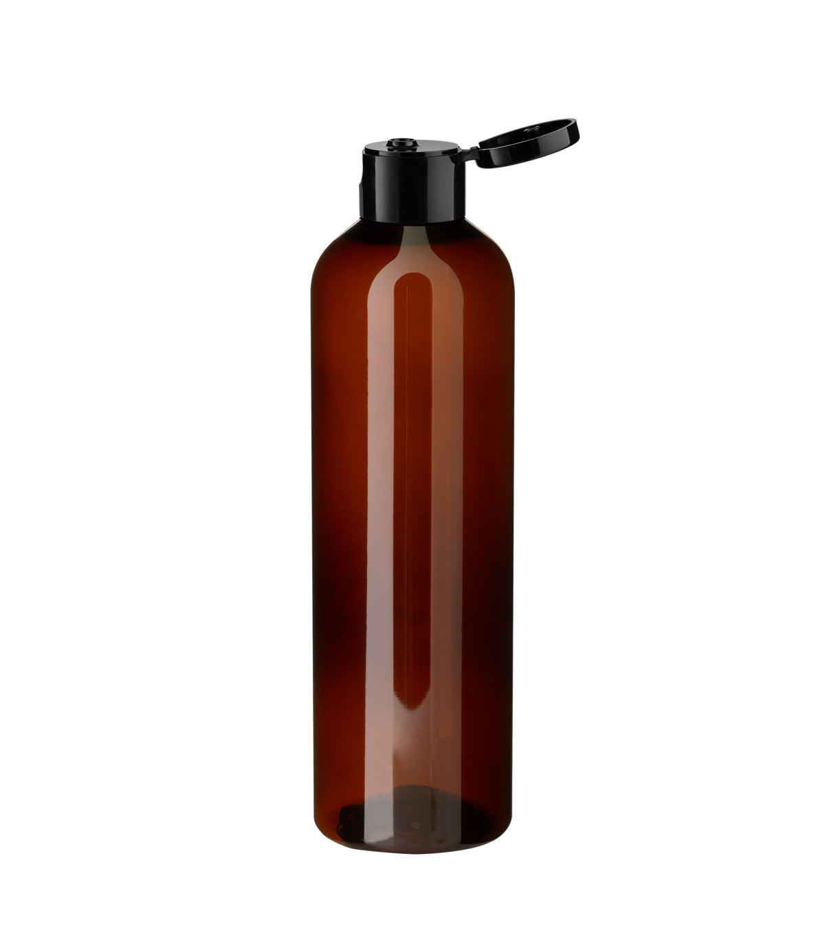 PET-Kunststoffflasche braun 250 ml mit schwarzem Flip-Top-Verschluss