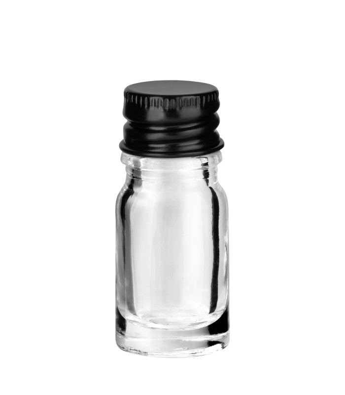 Glasflasche 5 ml klar mit schwarzem Aluminium-Schraubverschluss - Leer