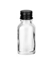 Glasflasche klar 15 ml mit schwarzem Aluminium-Schraubverschluss