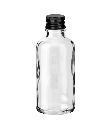 Glasflasche 50 ml klar mit schwarzem Aluminium-Schraubverschluss 18 mm