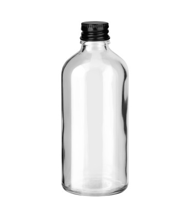 Glasflasche klar 100 ml mit schwarzem Aluminium-Schraubverschluss 18mm