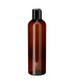 PET-Kunststoffflasche braun 250 ml mit schwarzem Disc-Top-Schraubverschluss