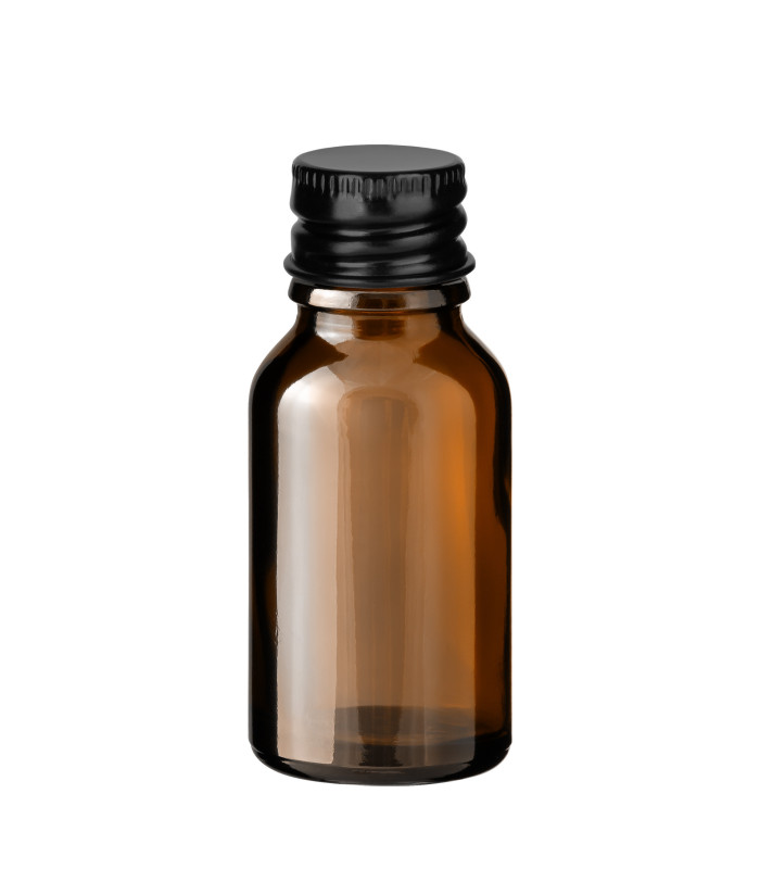 Braune Glasflasche 15 ml mit schwarzem Aluminium-Schraubverschluss