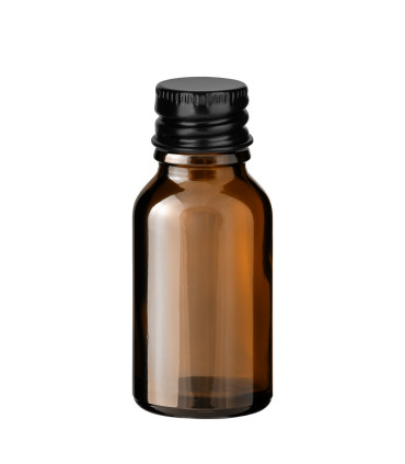 Braune Glasflasche 15 ml mit schwarzem Aluminium-Schraubverschluss