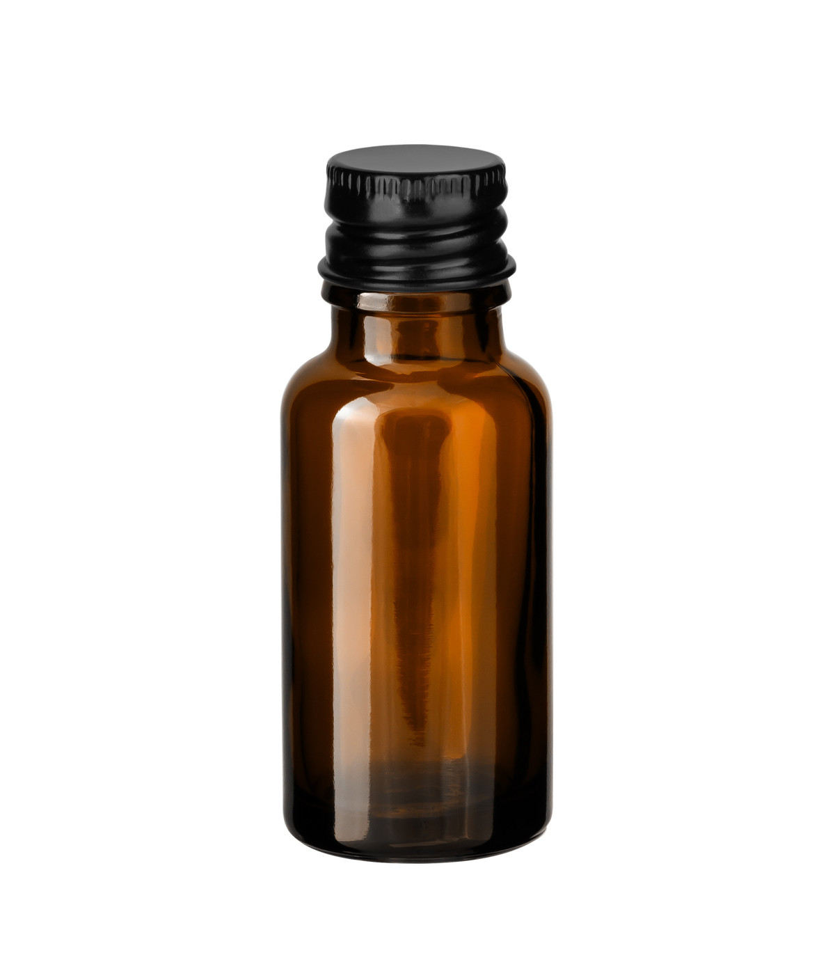 Glasflasche braun 20 ml mit schwarzem Aluminium-Schraubverschluss Leer