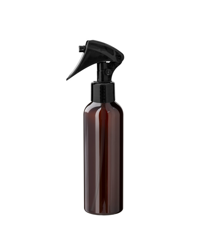 PET-Kunststoffflasche braun 150 ml mit schwarzem Mini-Trigger - 24/410