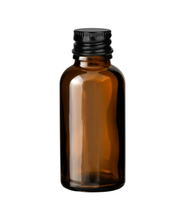 Glasflasche braun 30 ml mit schwarzem Aluminium-Schraubverschluss 18mm