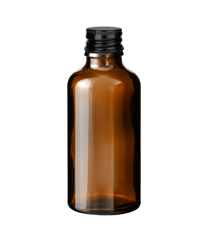 Glasflasche braun 50 ml mit schwarzem Aluminium-Schraubverschluss 18mm