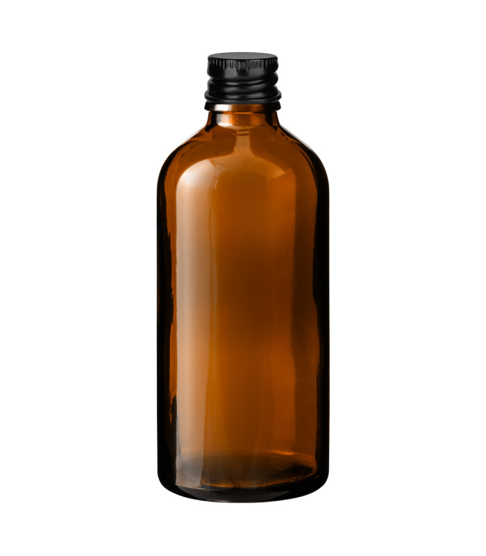 Glasflasche braun 100 ml mit schwarzem Aluminium-Schraubverschluss