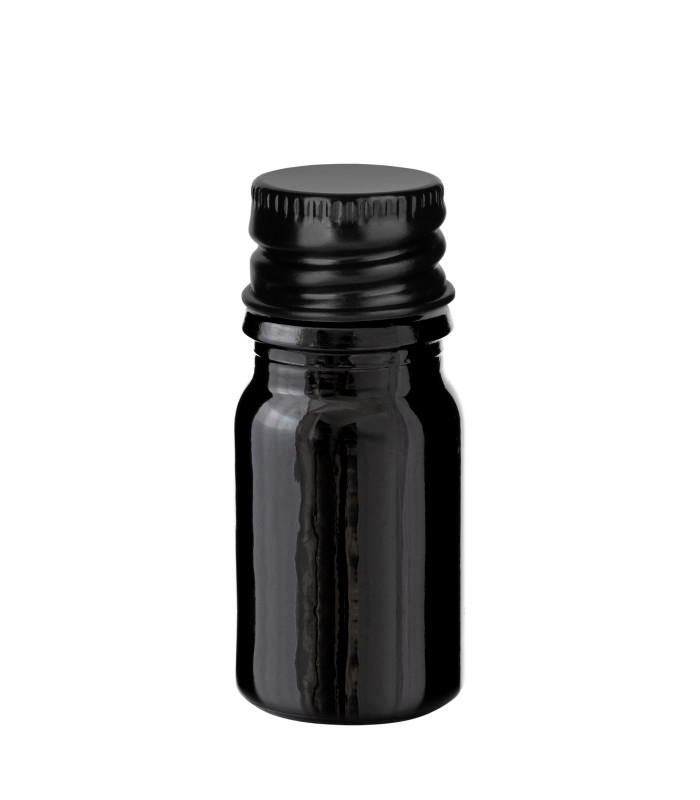 Schwarze Glasflasche 5 ml mit schwarzem Aluminium-Schraubverschluss