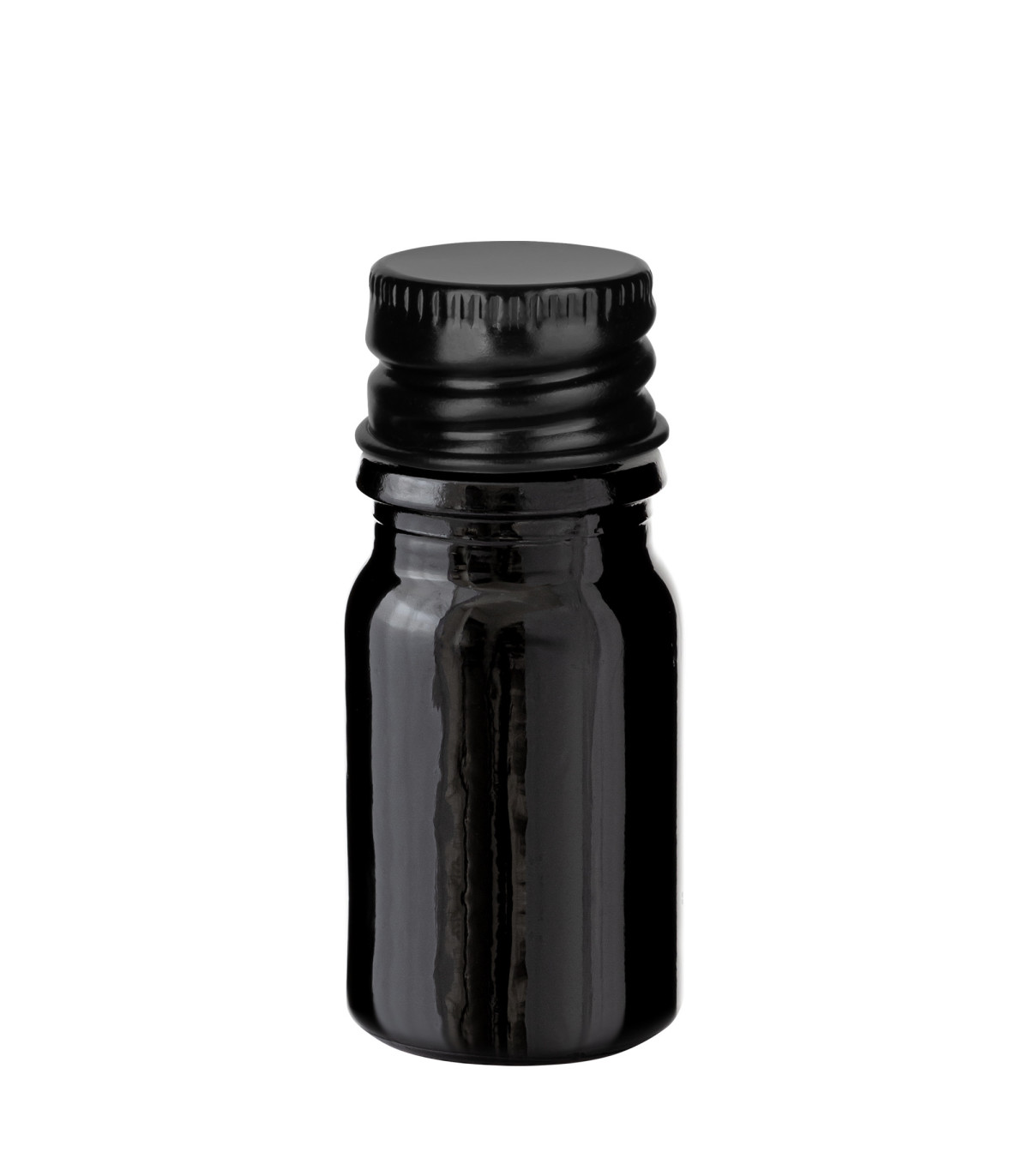 Schwarze Glasflasche 5 ml mit schwarzem Aluminium-Schraubverschluss