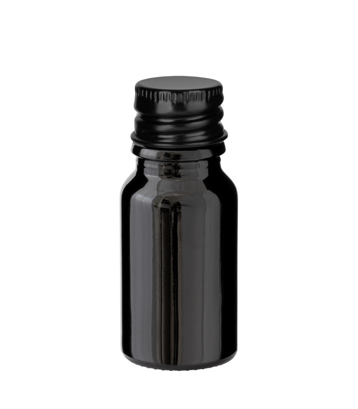Schwarze Glasflasche 10 ml mit schwarzem Aluminium-Schraubverschluss