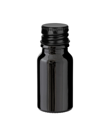 Schwarze Glasflasche 10 ml mit schwarzem Aluminium-Schraubverschluss