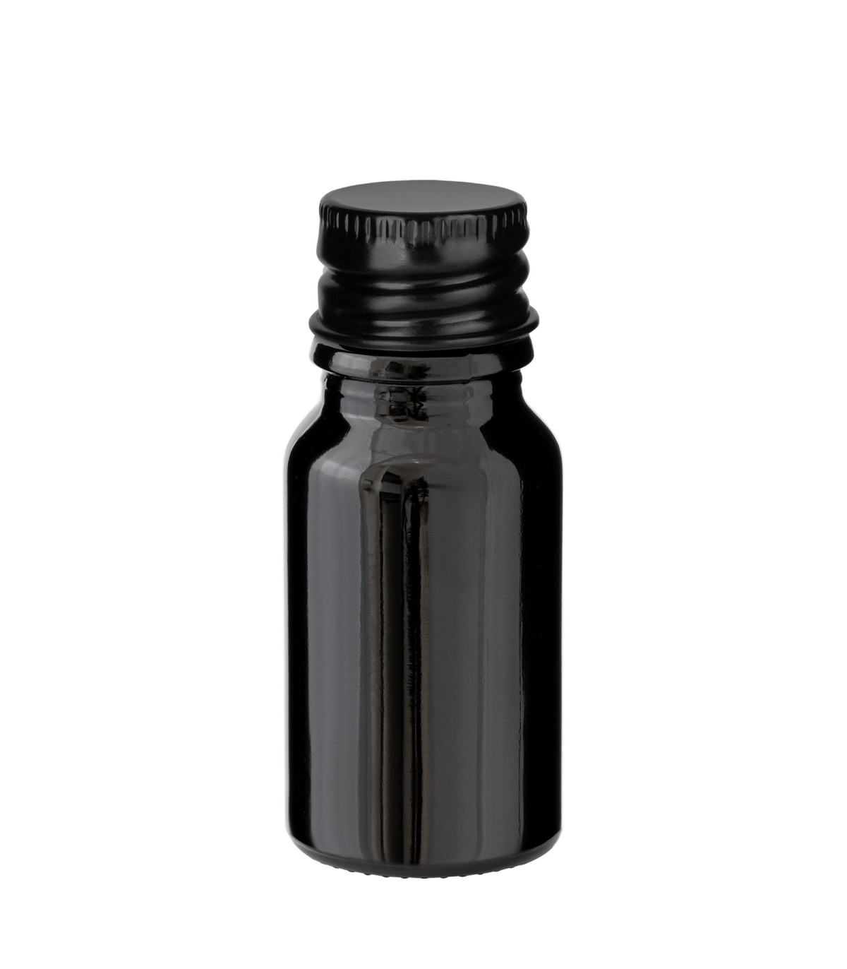 Schwarze Glasflasche 10 ml mit schwarzem Aluminium-Schraubverschluss