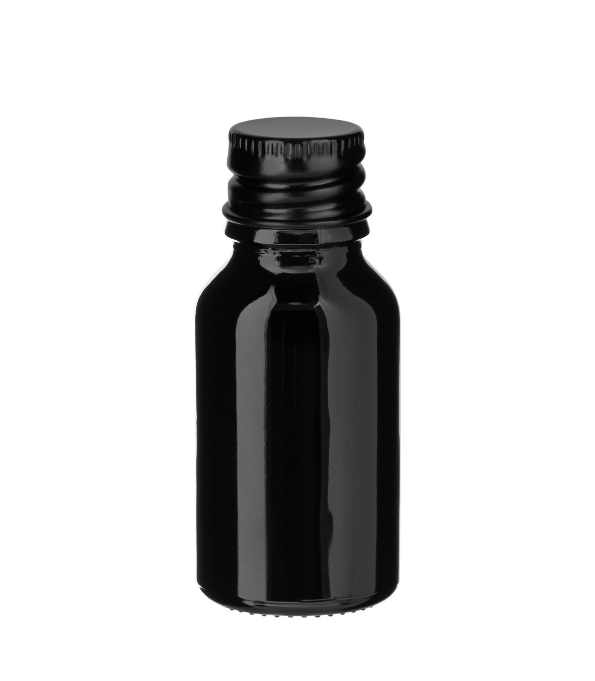 Schwarze Glasflasche 15 ml mit schwarzem Aluminium-Schraubverschluss