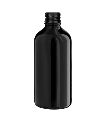 Schwarze Glasflasche 100 ml mit schwarzem Aluminium-Schraubverschluss