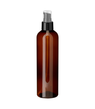 PET-Kunststoffflasche 250 ml braun mit schwarzer Dosierpumpe - 24/410