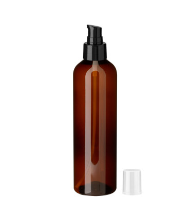 PET-Kunststoffflasche 250 ml braun mit schwarzer Dosierpumpe - 24/410