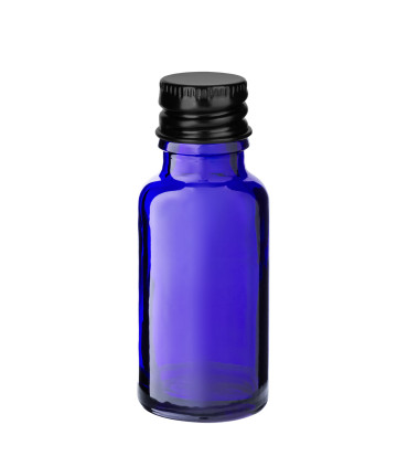 Glasflasche blau 20 ml mit schwarzem Aluminium-Schraubverschluss 18 mm